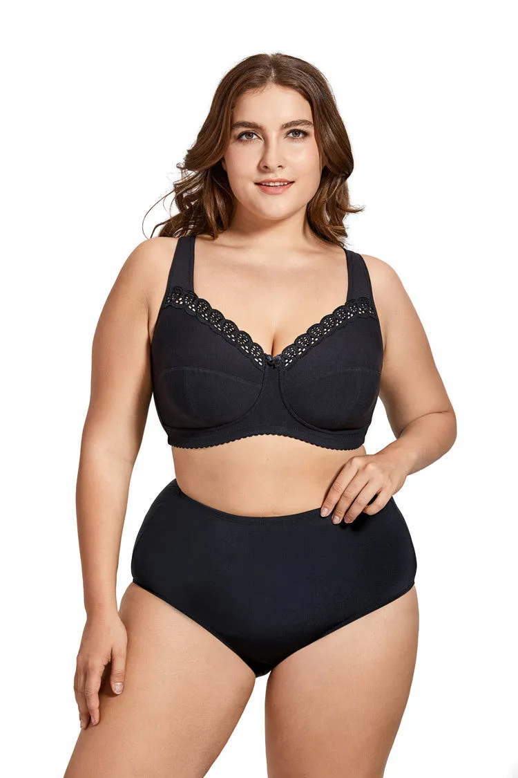 Sexy Women's Wireless Full Coverage Non-padded Cotton Lace Bra Plus Size