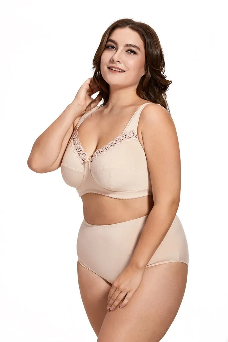 Sexy Women's Wireless Full Coverage Non-padded Cotton Lace Bra Plus Size