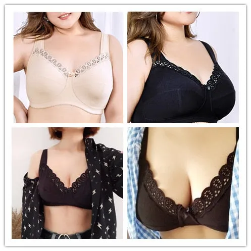 Sexy Women's Wireless Full Coverage Non-padded Cotton Lace Bra Plus Size