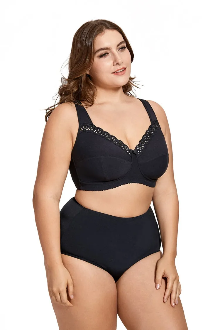 Sexy Women's Wireless Full Coverage Non-padded Cotton Lace Bra Plus Size