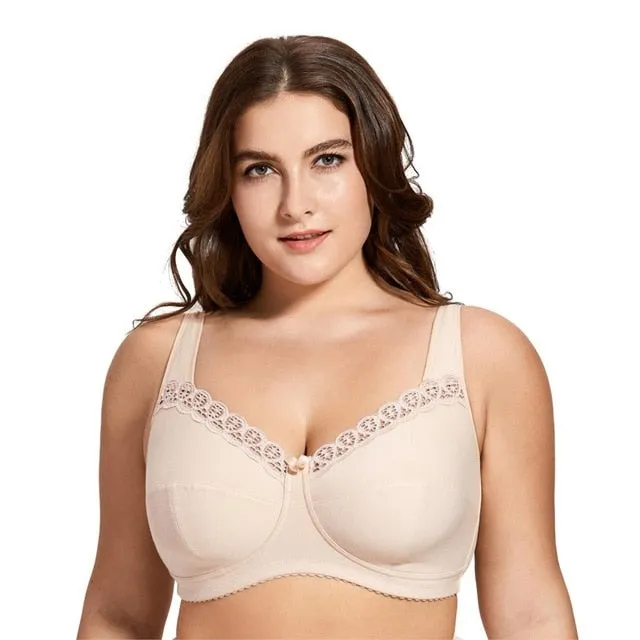 Sexy Women's Wireless Full Coverage Non-padded Cotton Lace Bra Plus Size