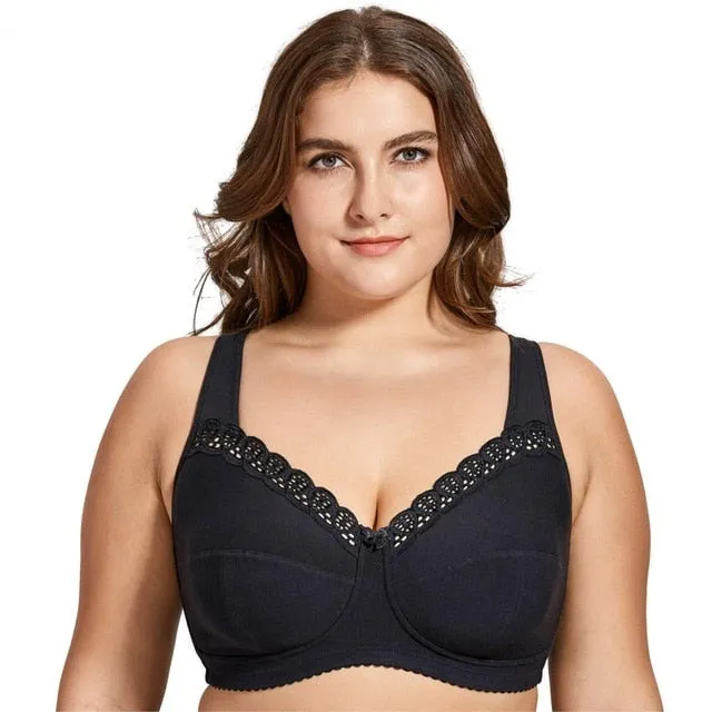 Sexy Women's Wireless Full Coverage Non-padded Cotton Lace Bra Plus Size