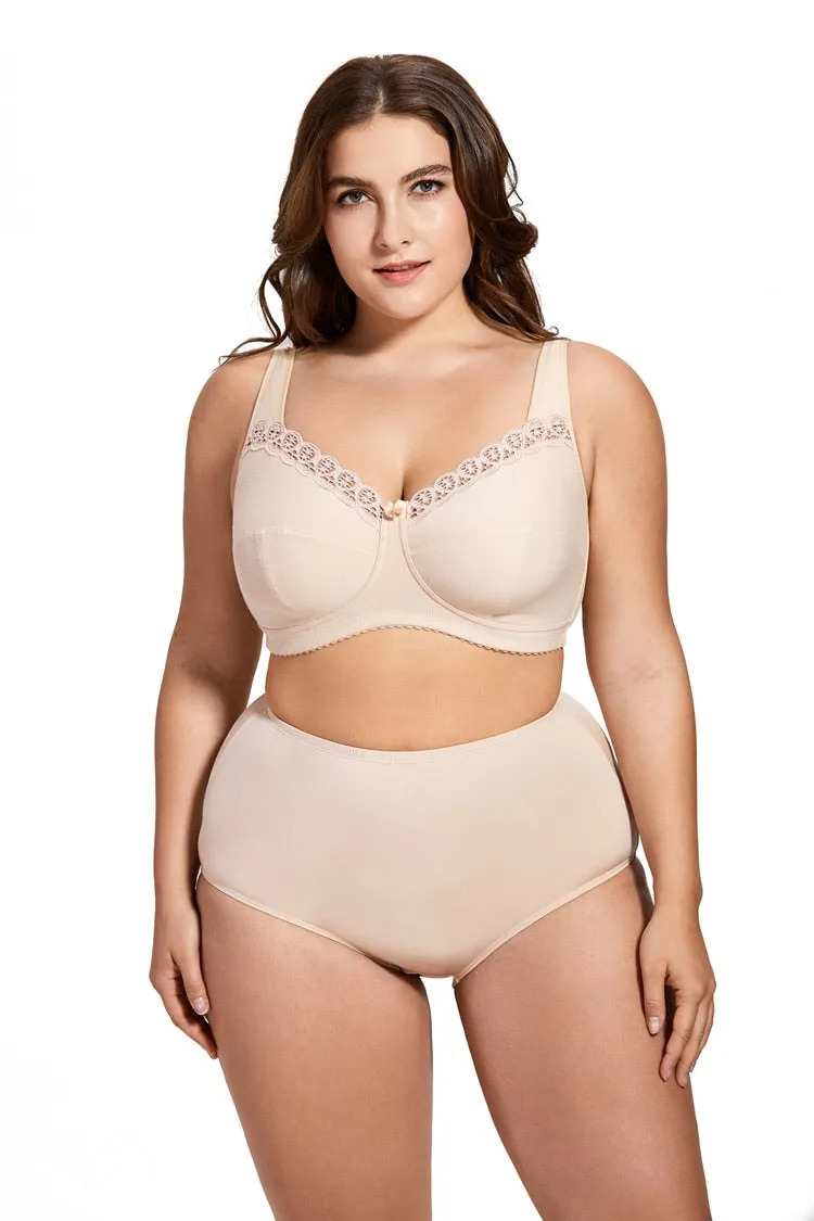 Sexy Women's Wireless Full Coverage Non-padded Cotton Lace Bra Plus Size