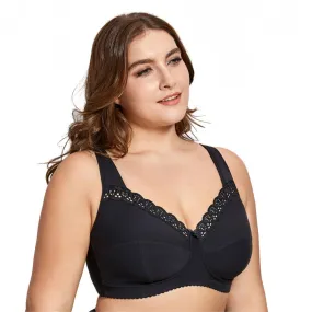 Sexy Women's Wireless Full Coverage Non-padded Cotton Lace Bra Plus Size