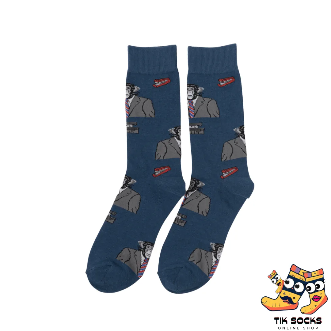 TikSocks|Fun Socks-Cartoon Gorilla Dark Blue Socks