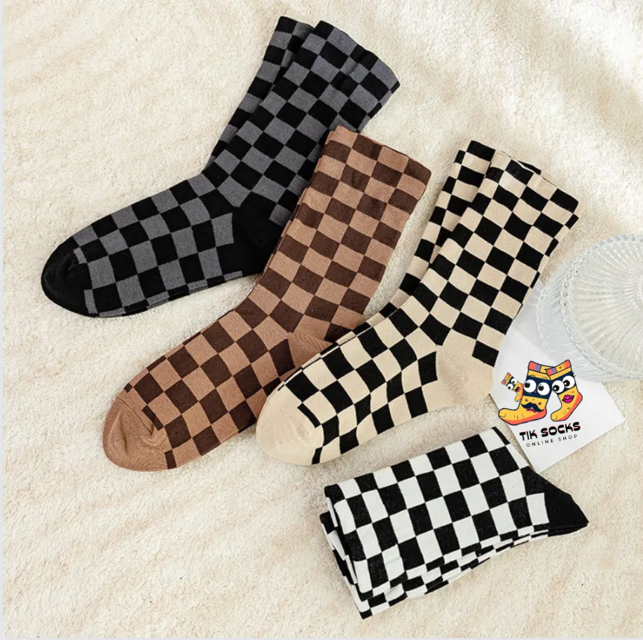 TikSocks|Fun Socks-Chessboard Sock-Black Khaki