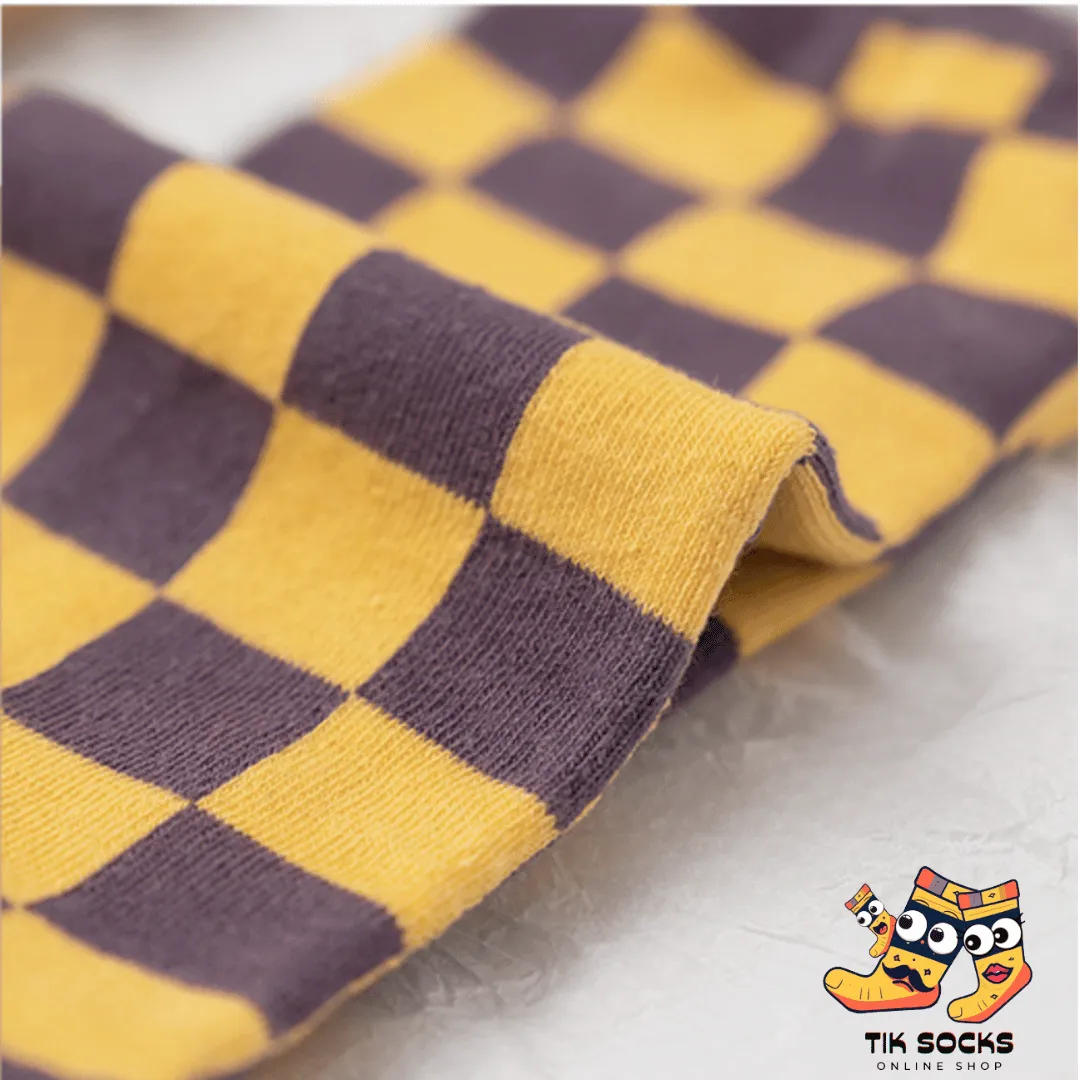 TikSocks|Fun Socks-Chessboard Sock-Black Khaki