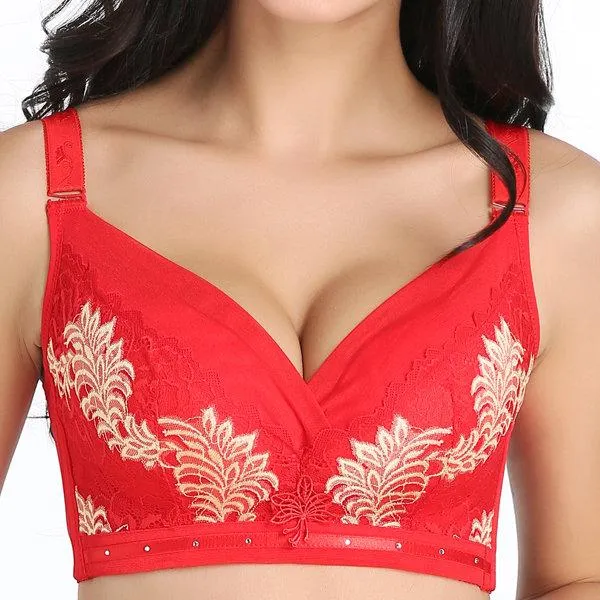 Wireless Gather Adjustable Embroidery Full Busty Bras