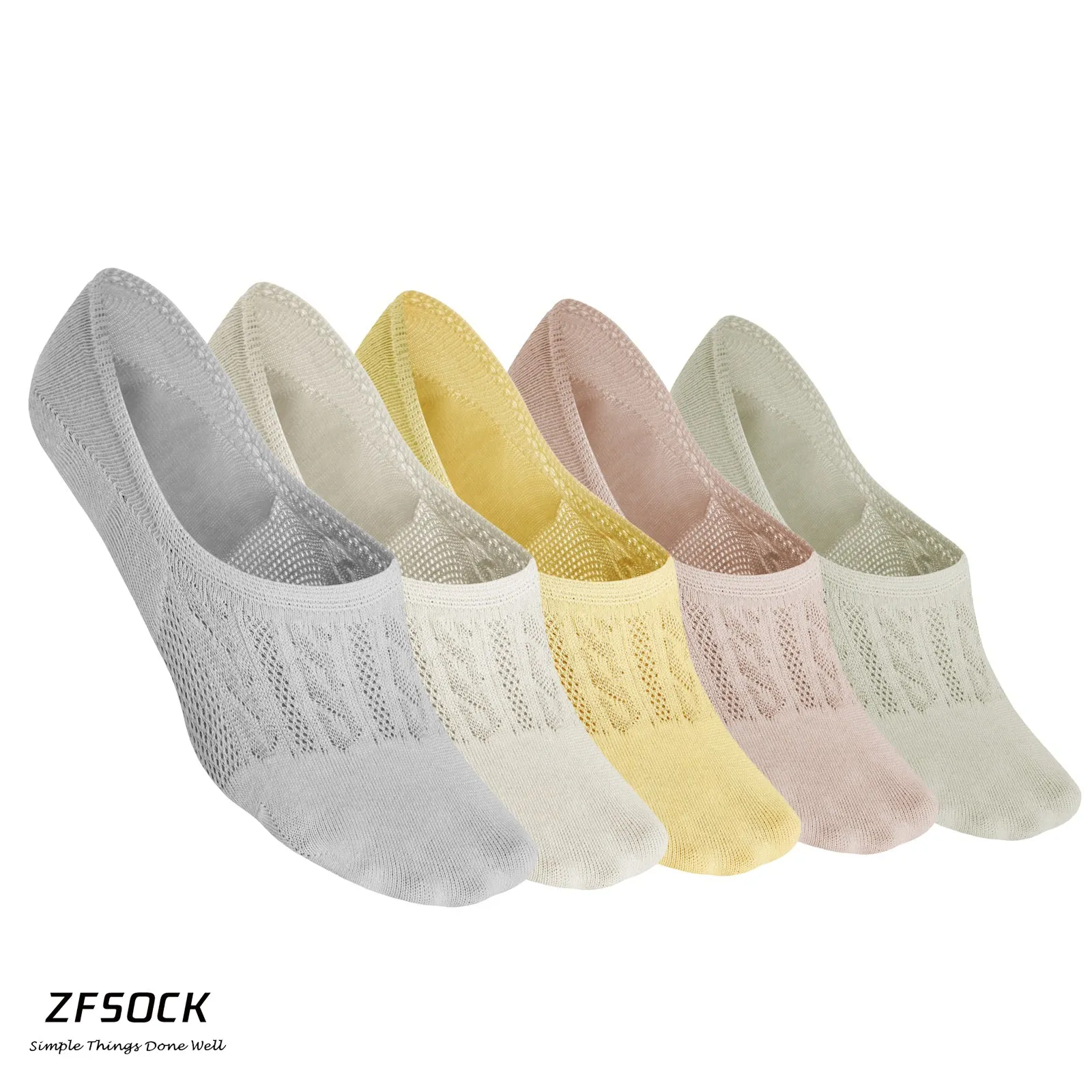 Zfsock's Light Colors No-show Socks, 5 Pairs